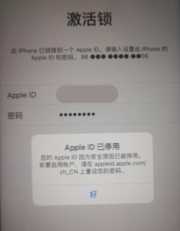 白鹭湖管理区苹果手机维修分享iPhone 12 出现提示“Apple ID 已停用”怎么办 